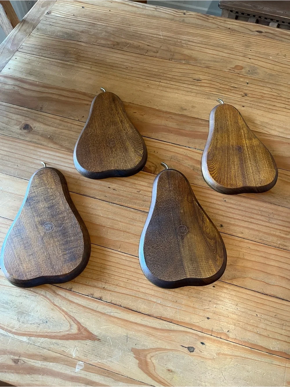 Vintage MCM Wood Pear Shaped Coaster Snack Tray Set of 4